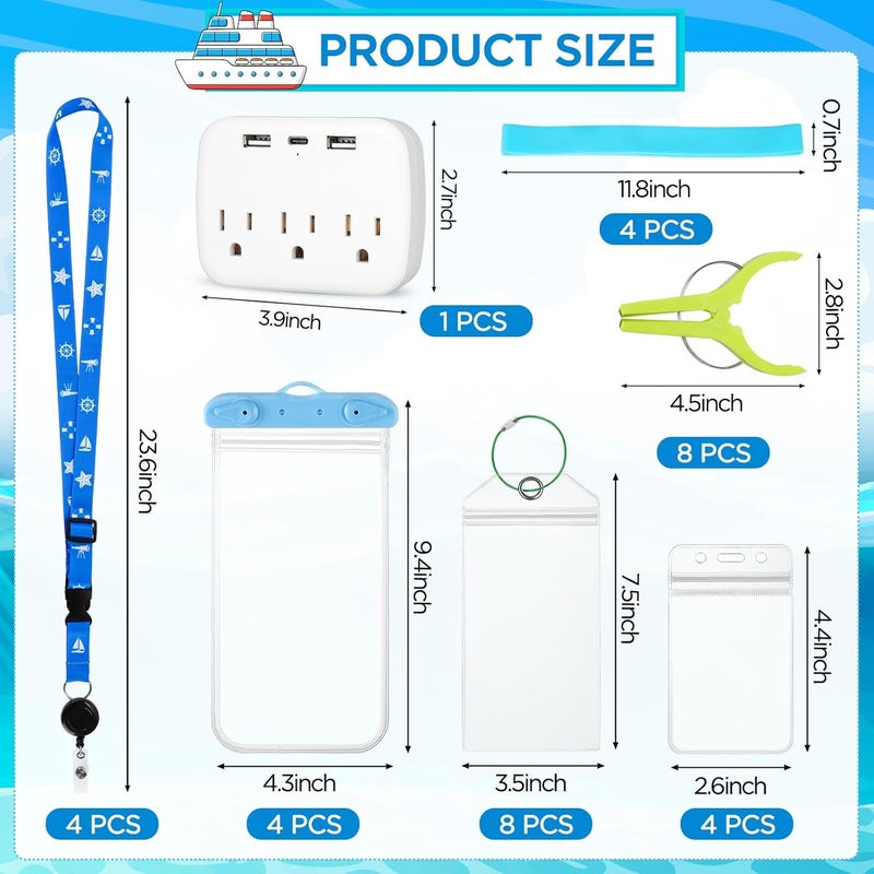 FACULX Cruise Essentials Kit Must Haves Set Include Cruise Luggage Tags Holder, Cruise Lanyards, Cruise Power Strip, Towel Bands and Clips, Waterproof Phone Bags for All Cruise Lines - Image 4